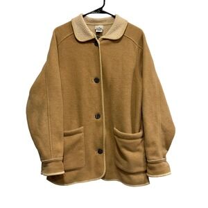LL Bean Women's Vintage Fleece Sherpa Collar Button Front Jacket Tan Size M